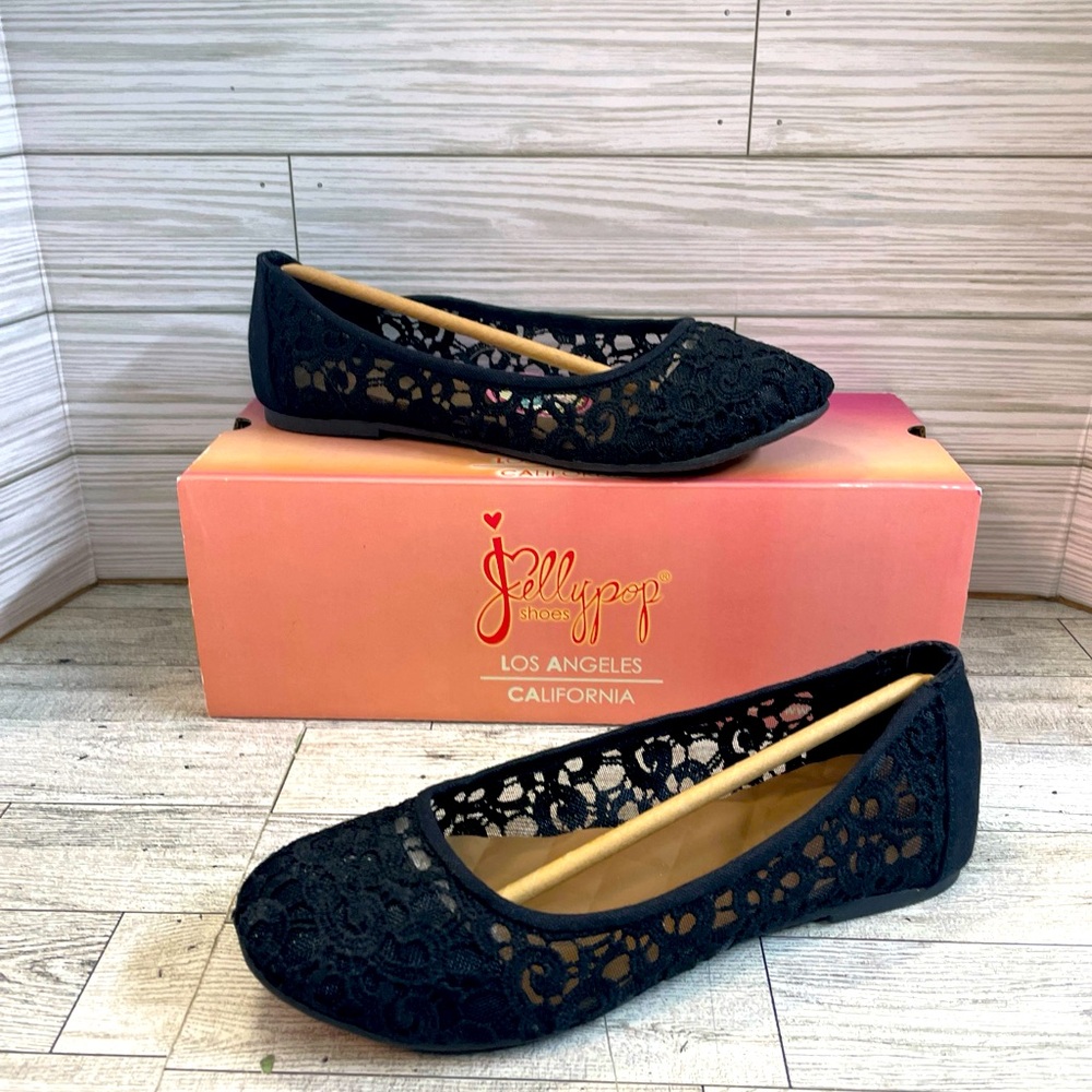 Jellypop Shoes Flat Black Crochet Size 7M NEW IN BOX